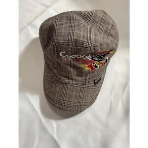 VNTG Peter Grimm Plaid Cadet Hat-Flying Duck Hot Rod Flame Embroidery Cap